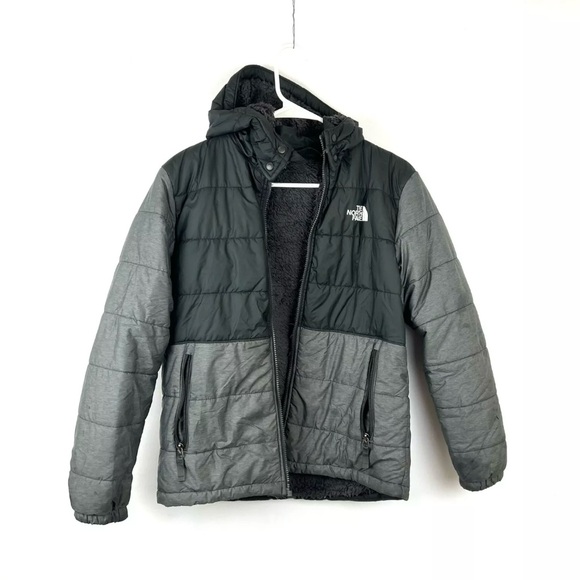 The North Face Boy’s Reversible Black/Grey Coat Size XL Broken Zipper